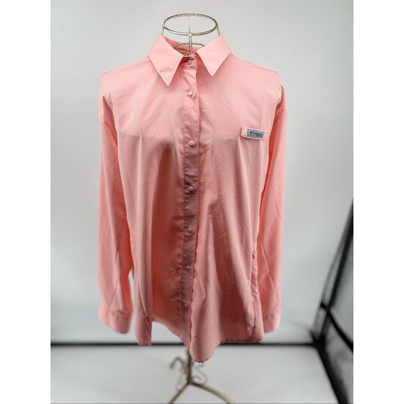 Columbia PFG Fishing Shirt Women's XL Pink Omni Shade Snap Buttons Zip Pockets - Picture 1 of 10
